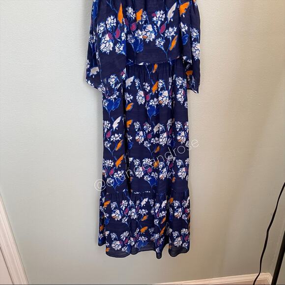 Tanya Taylor Blue Floral Tiered Tropical Silk Strappy Maxi Dress Vacation 0 XS - Picture 12 of 15